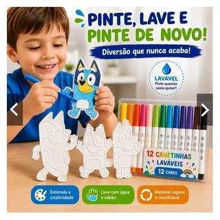 Kit de canetinhas laváveis coloridas para desenhos e atividades infantis