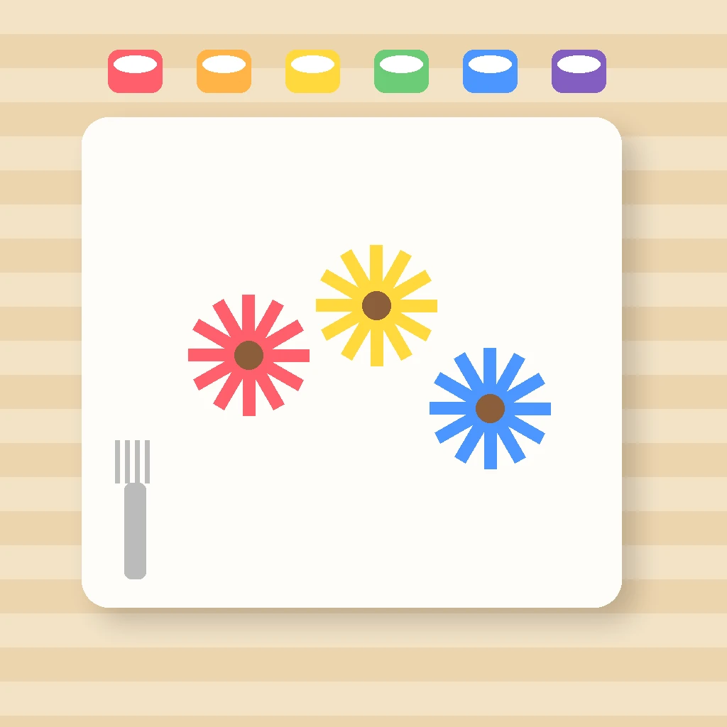 Flores e formas coloridas feitas com carimbo de garfo em pintura infantil