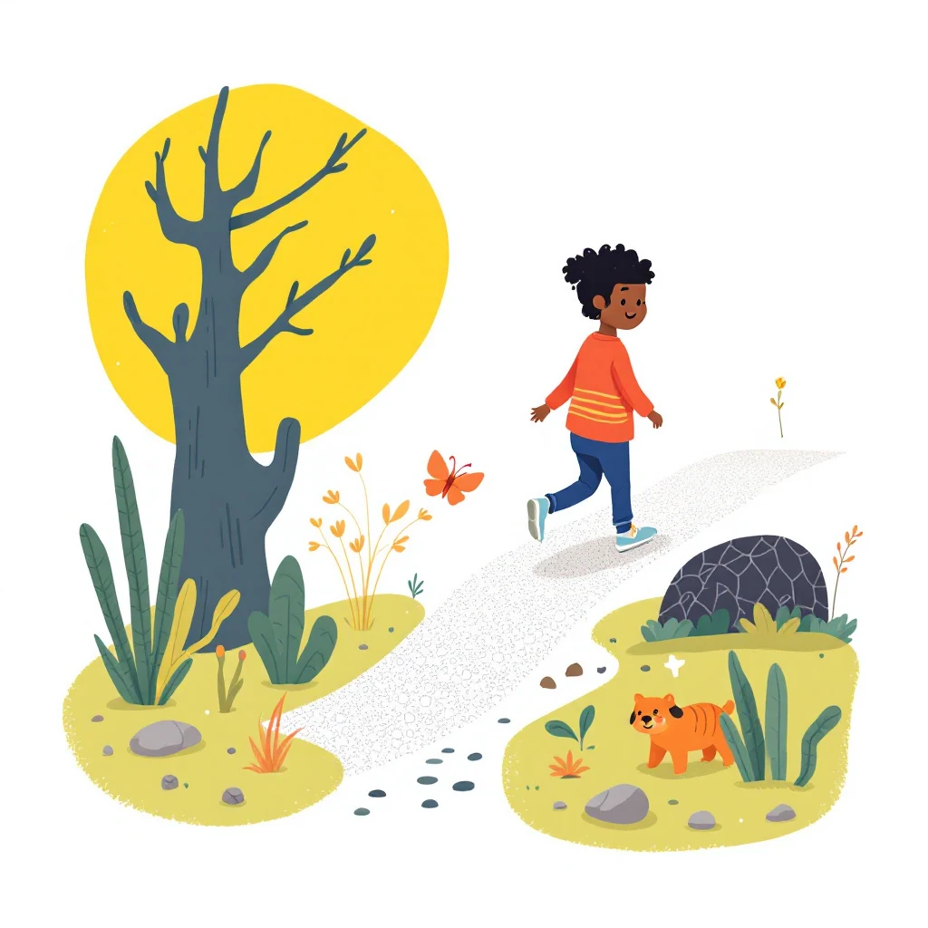 Criança caminhando por percurso com diferentes texturas em caminho sensorial para os pés