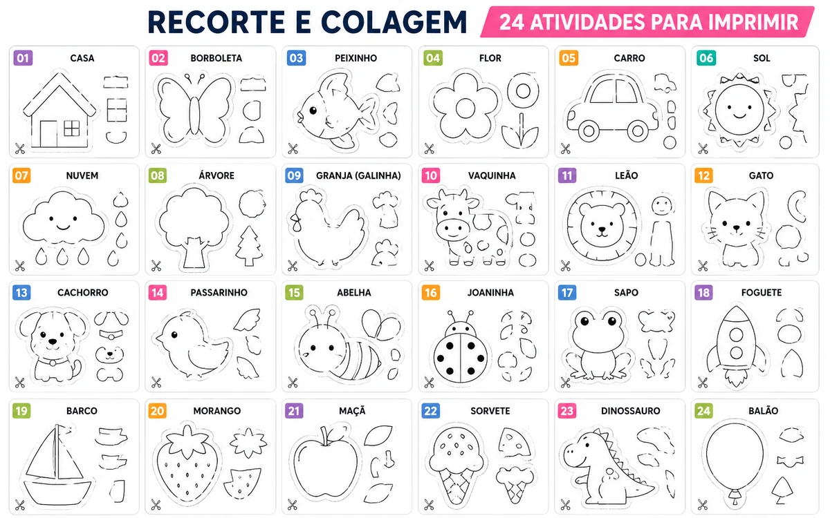 Atividades infantis de recorte e colagem para imprimir
