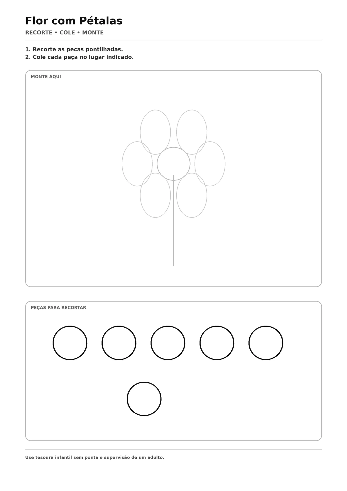 Flor com Pétalas para Recortar e Colar - atividade infantil de recorte e colagem para imprimir