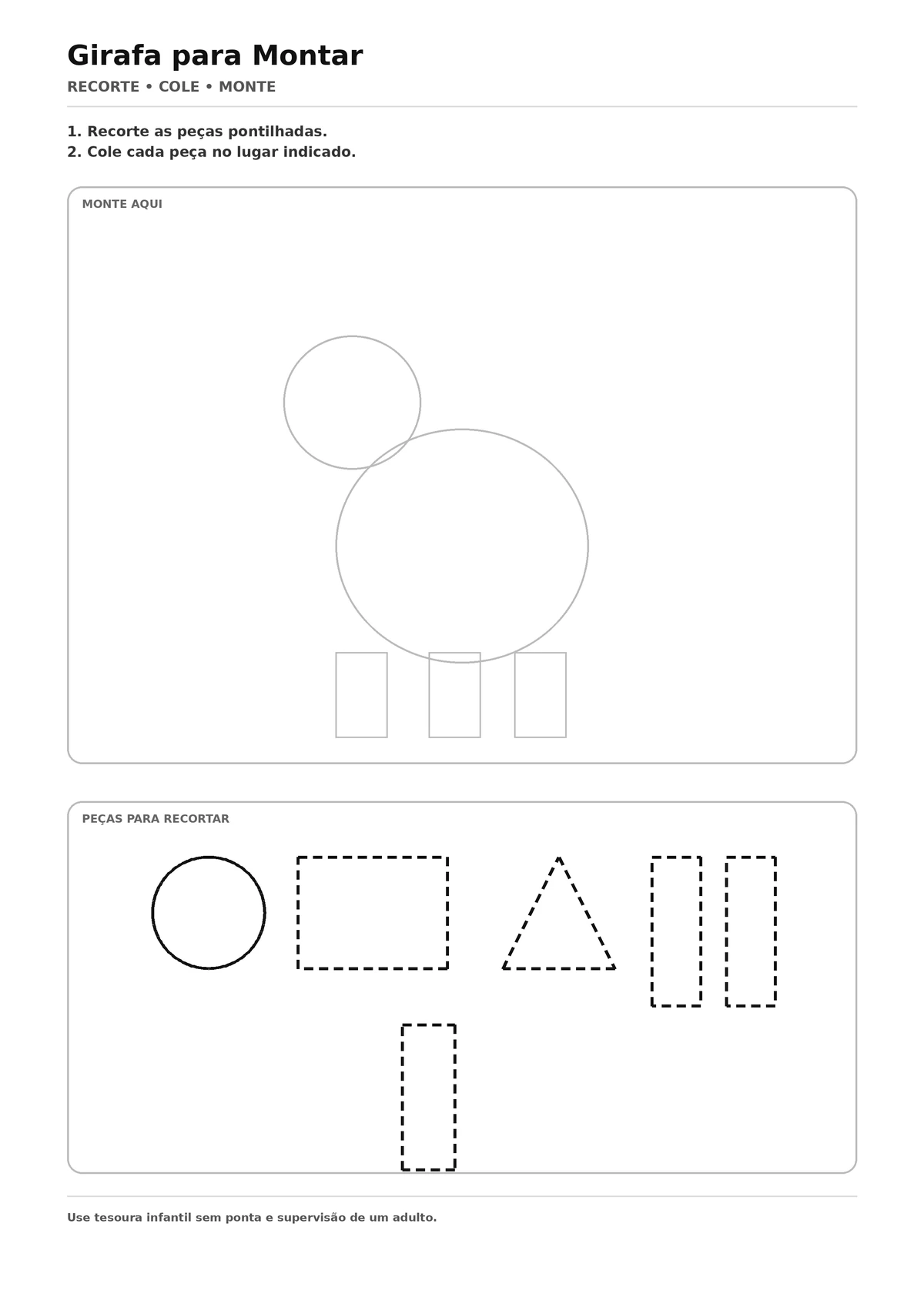 Girafa para Recortar e Montar - atividade infantil de recorte e colagem para imprimir