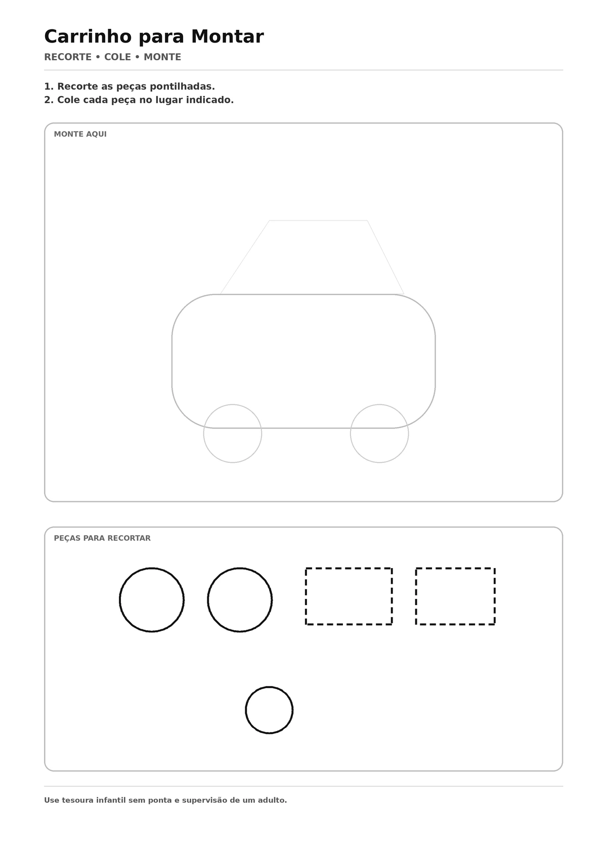 Carrinho para Recortar e Montar - atividade infantil de recorte e colagem para imprimir