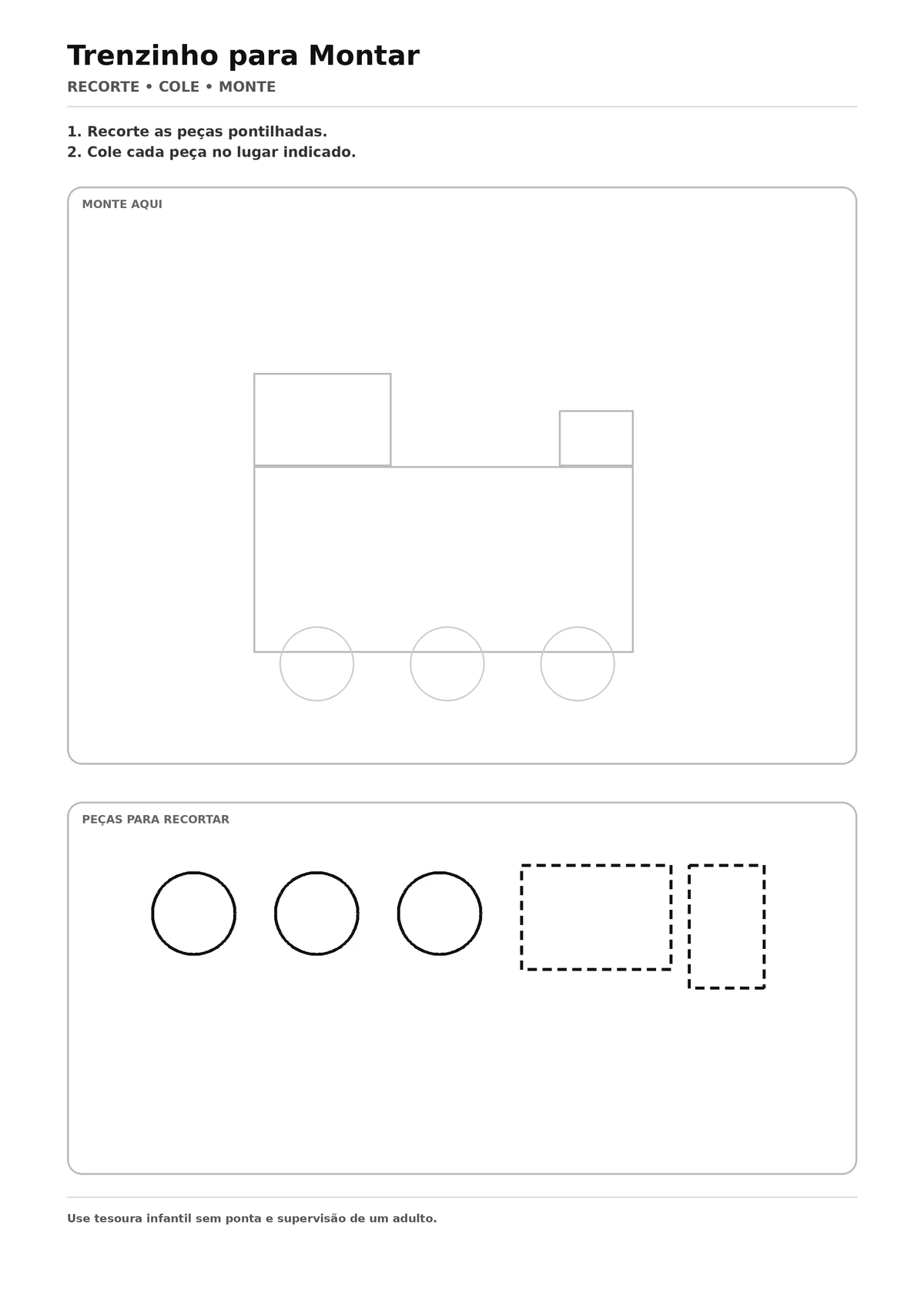 Trenzinho para Recortar e Montar - atividade infantil de recorte e colagem para imprimir