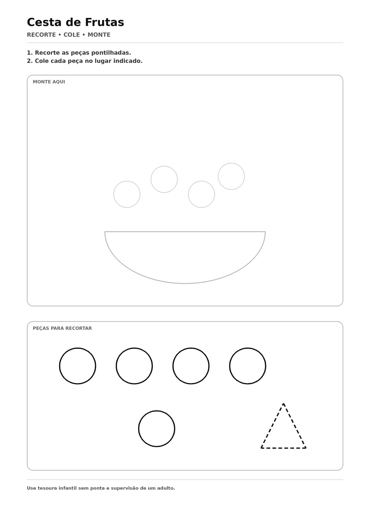 Cesta de Frutas para Recortar e Colar - atividade infantil de recorte e colagem para imprimir