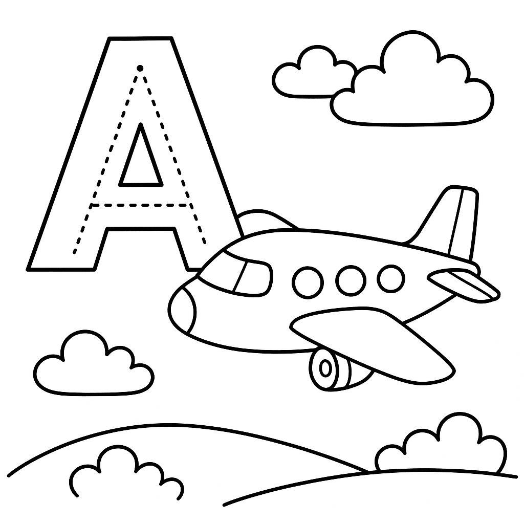 Letra A de Avião - Pontilhado