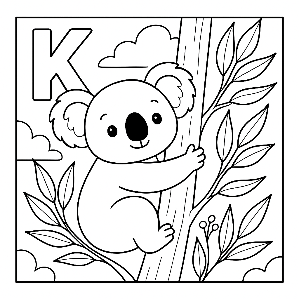 Letra K de Koala no Eucalipto