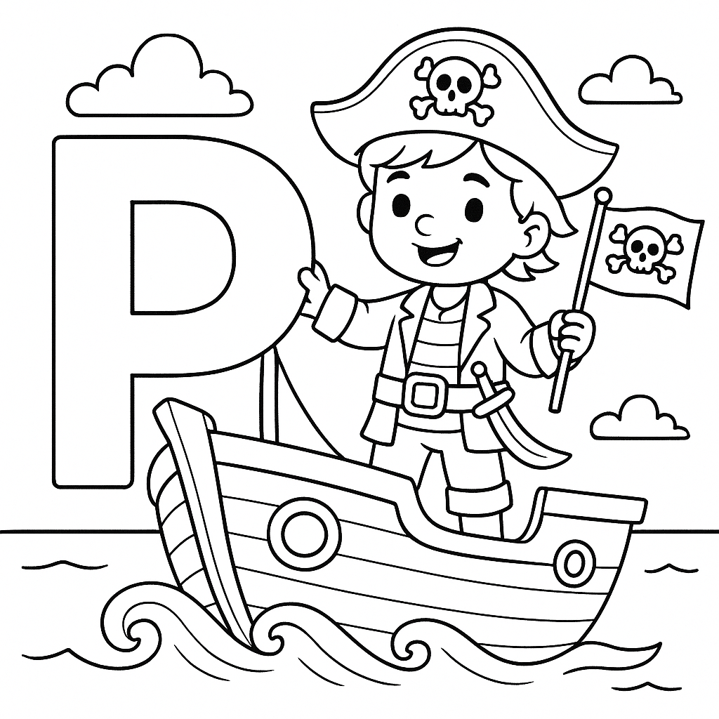 Letra P de Pirata no Barco