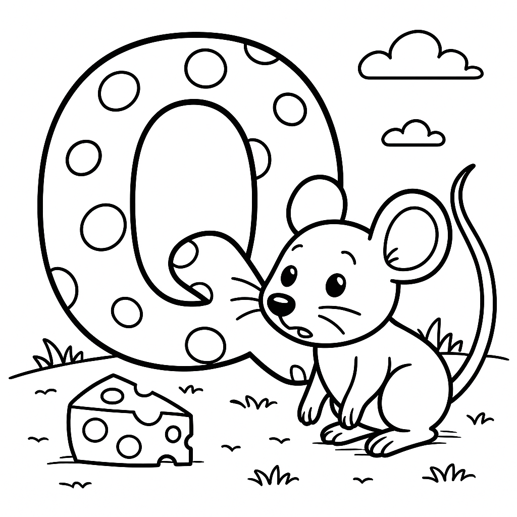 Letra Q de Queijo com Rato Curioso