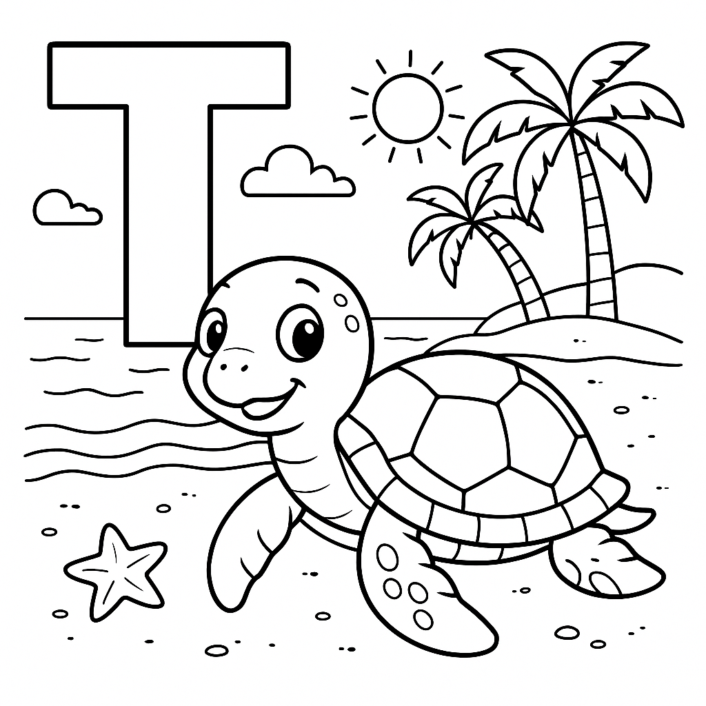 Letra T de Tartaruga na Praia