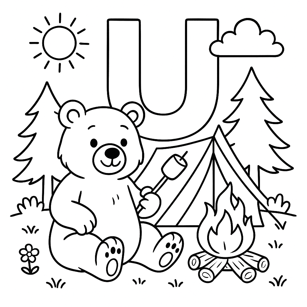 Letra U de Urso no Acampamento