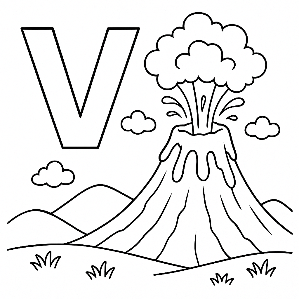 Letra V de Vulcão em Erupção Suave