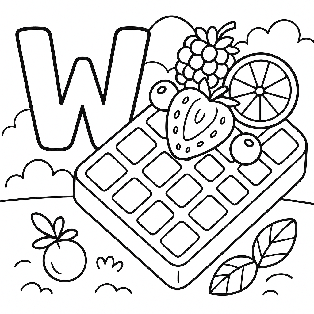 Letra W de Waffle com Frutas