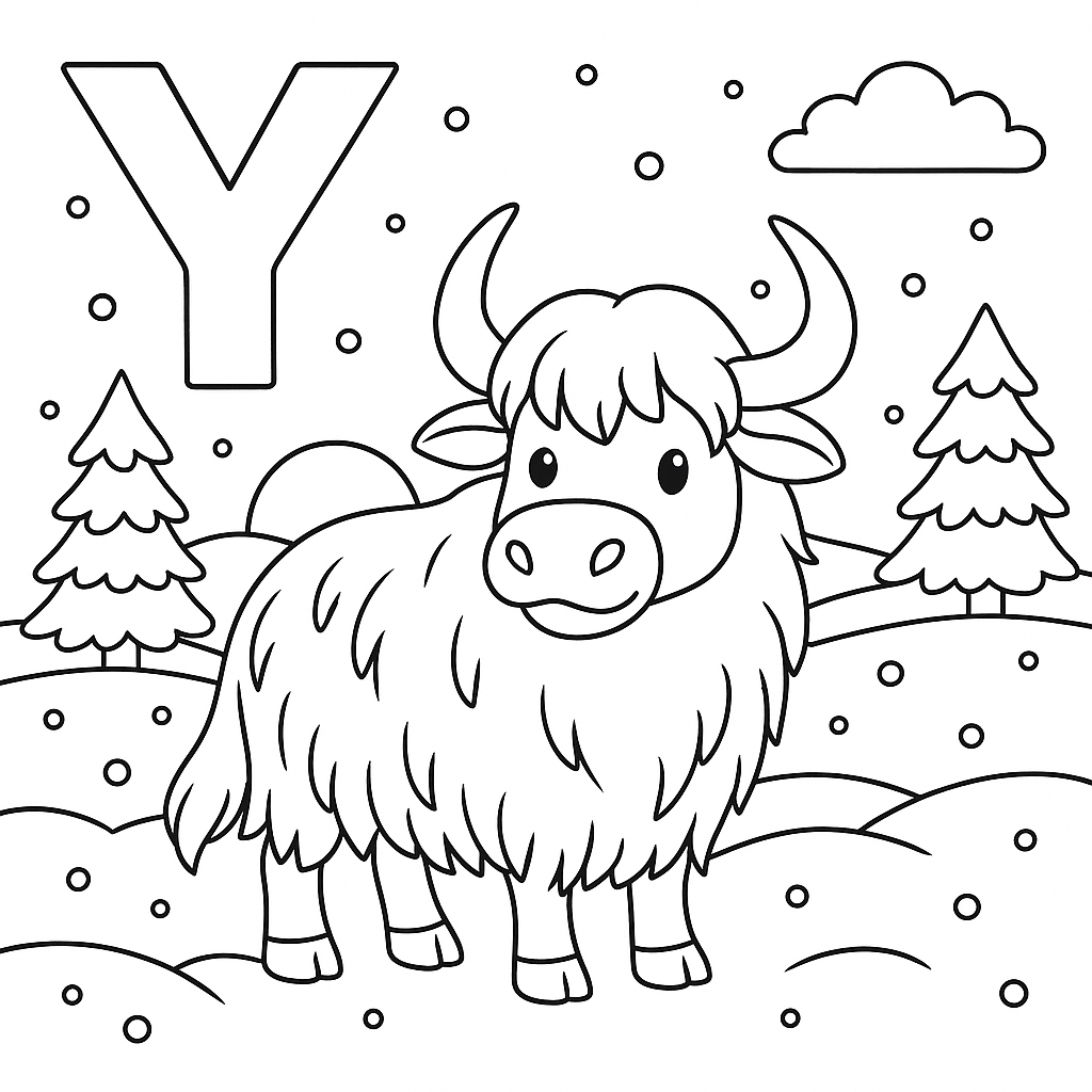 Letra Y de Yak no Campo Nevado