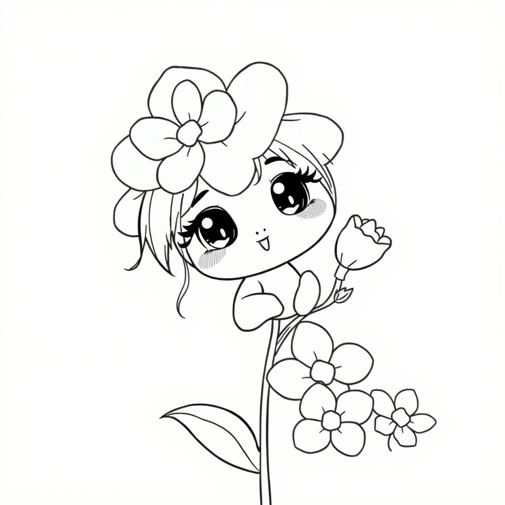 Joaninha Kawaii em uma Flor