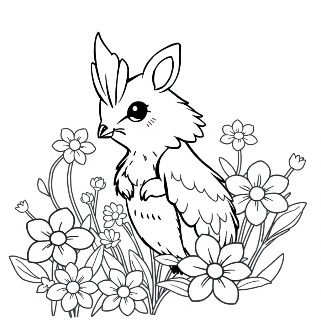 Raposa Kawaii entre Flores