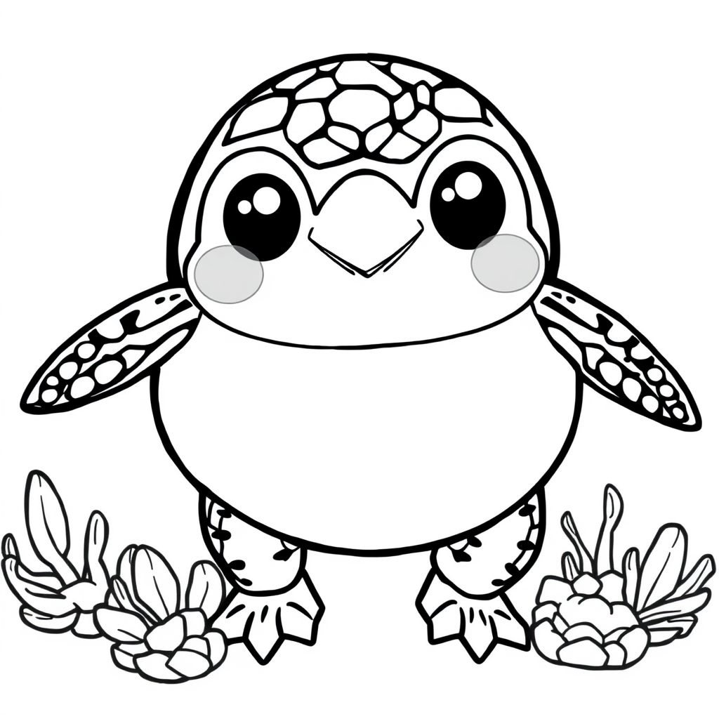 Tartaruguinha Kawaii no Mar
