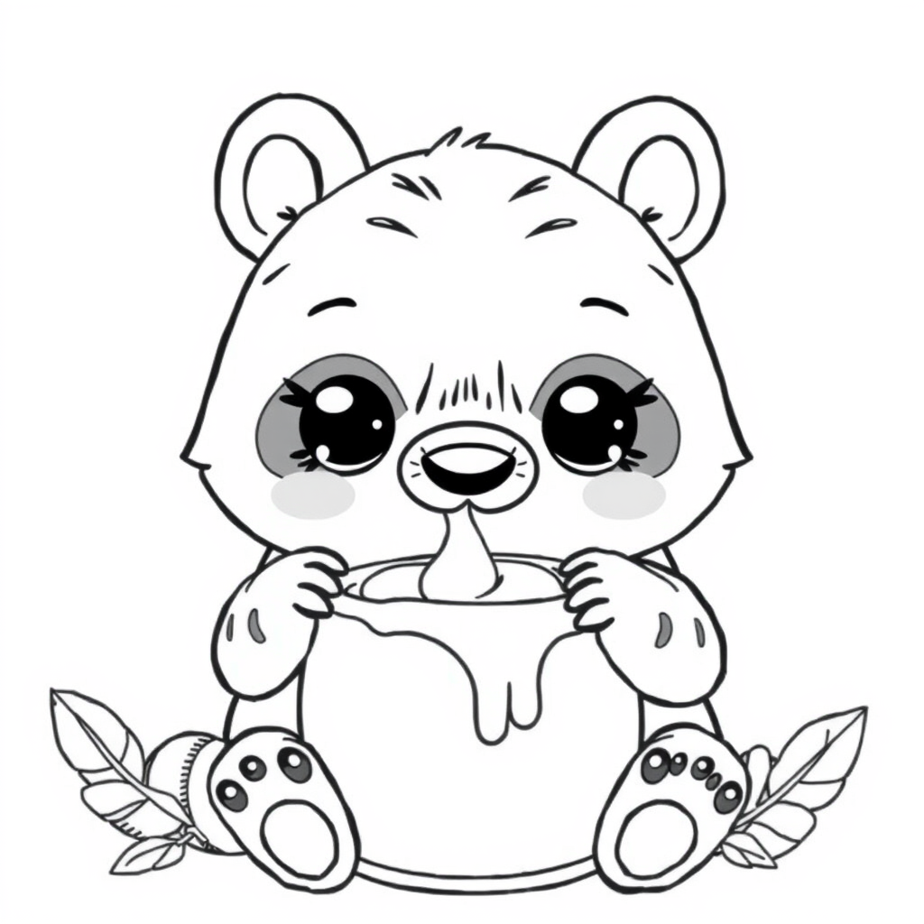 Ursinho Kawaii com Pote de Mel