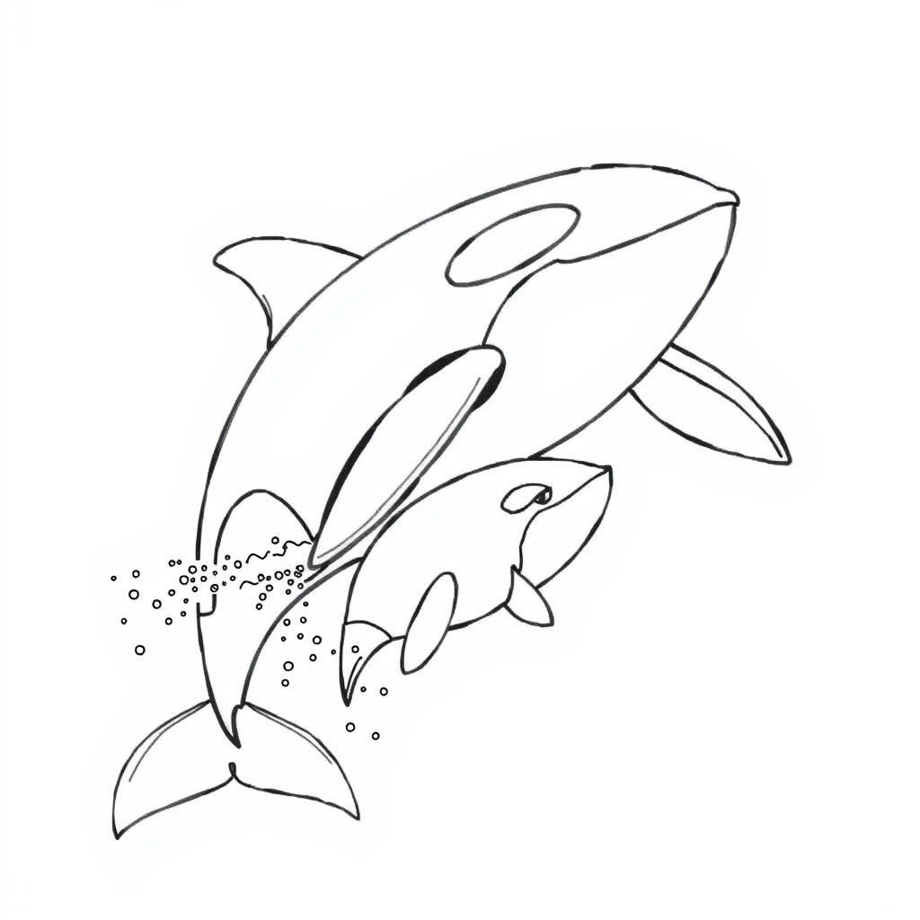 Orca Nadando com seu Filhote