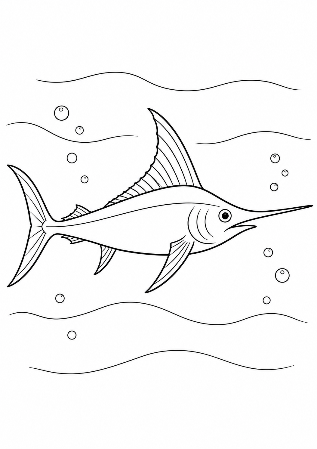 Peixe-Espada Nadando no Oceano