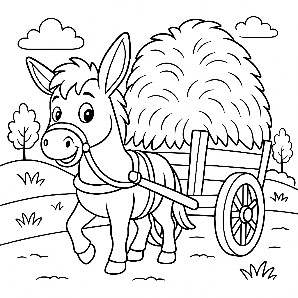 Burro Puxando Carroça de Feno