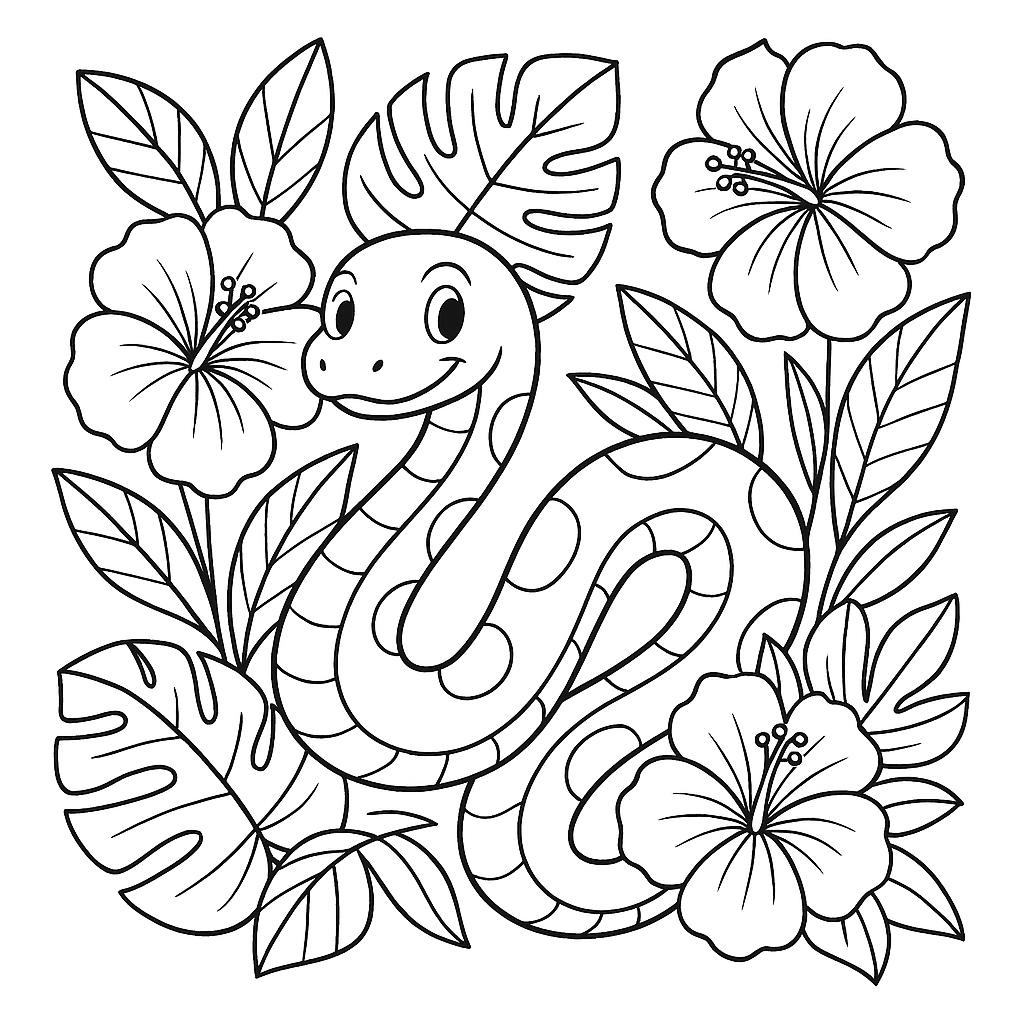 Cobra Sinuosa Entre Flores Tropicais