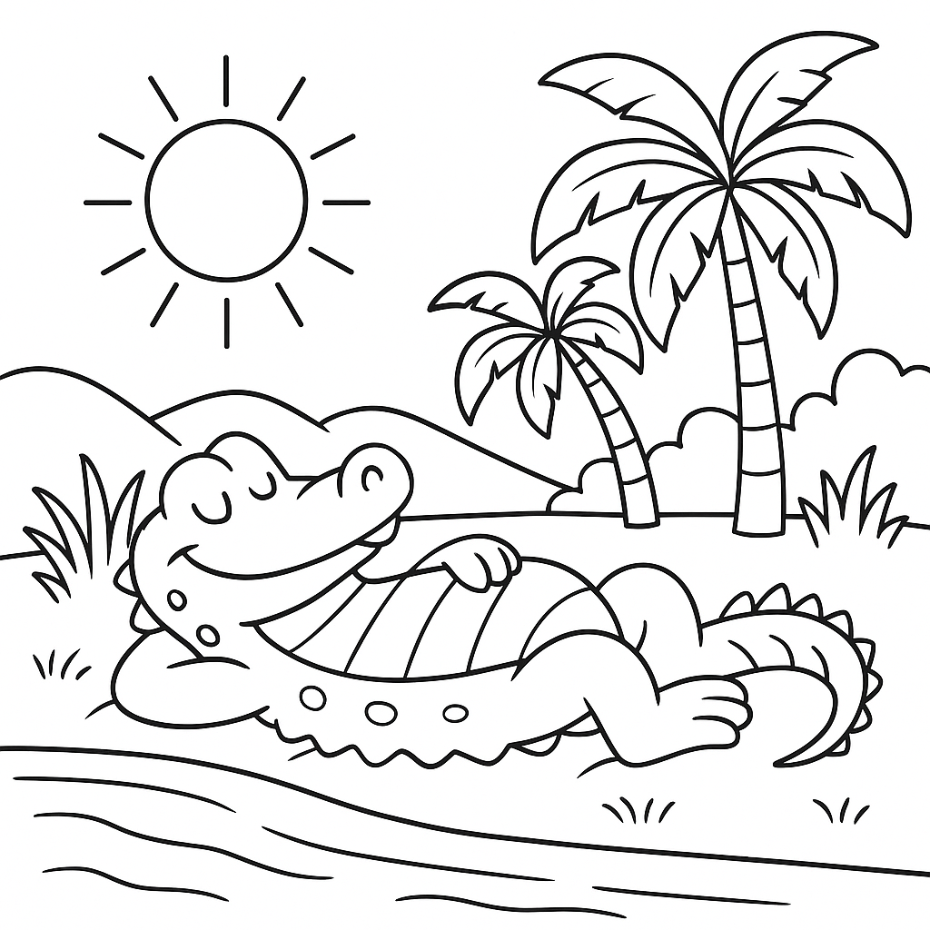 Crocodilo Tomando Sol na Margem do Rio