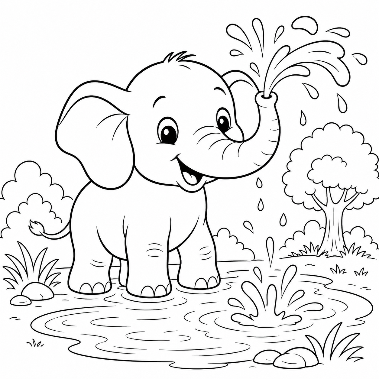 Elefante Fofo Espirrando Água com a Tromba
