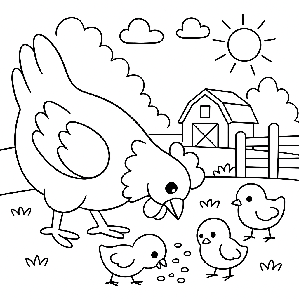 Galinha Ciscando com Pintinhos no Quintal