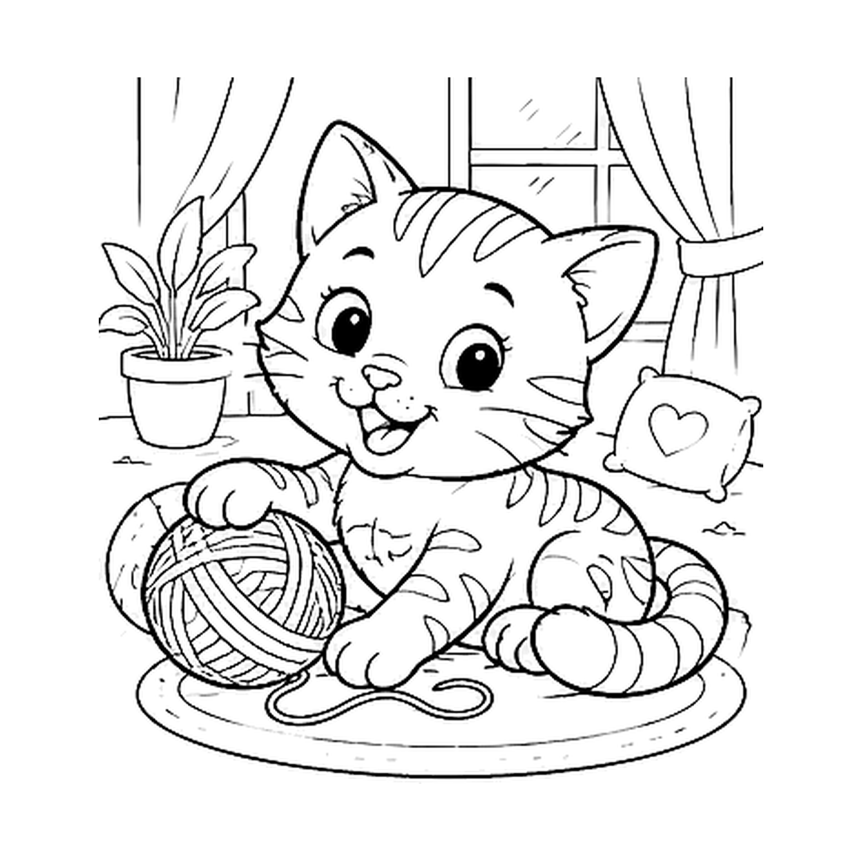 Gatinho Fofo Brincando com Novelo de Lã