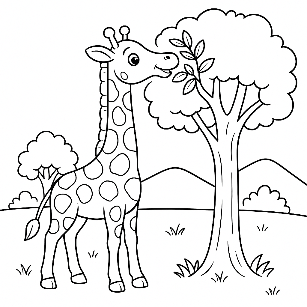 Girafa Alcançando Folhas no Topo da Árvore
