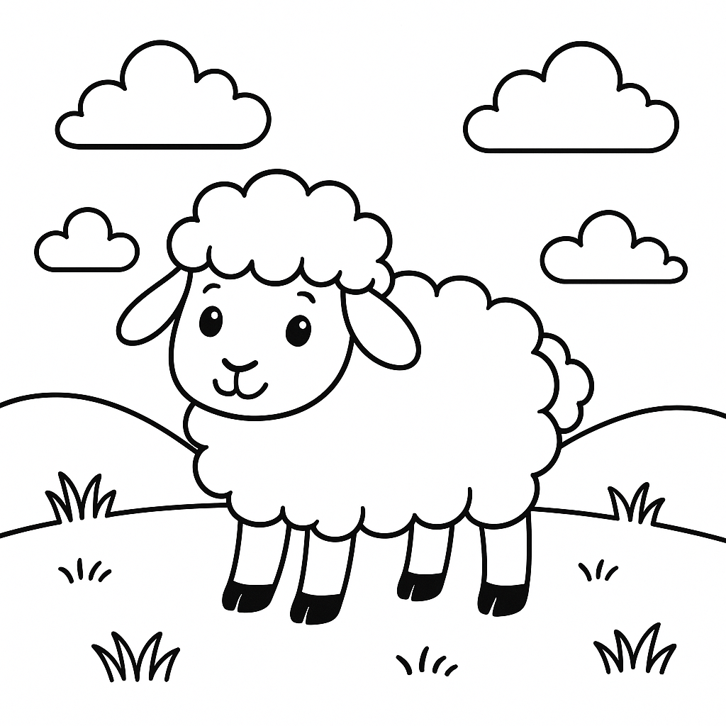 Ovelha Fofinha no Pasto com Nuvens