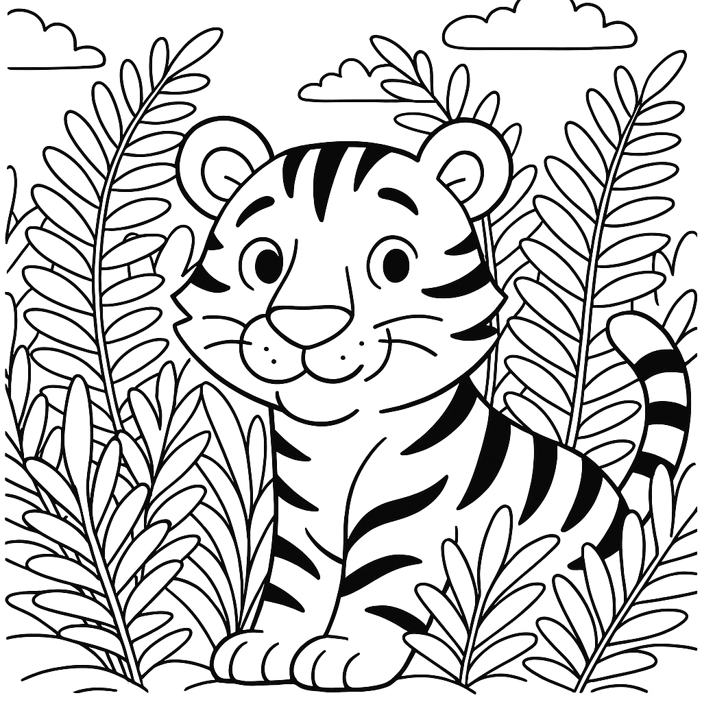Tigre Listrado Escondido Entre Samambaias