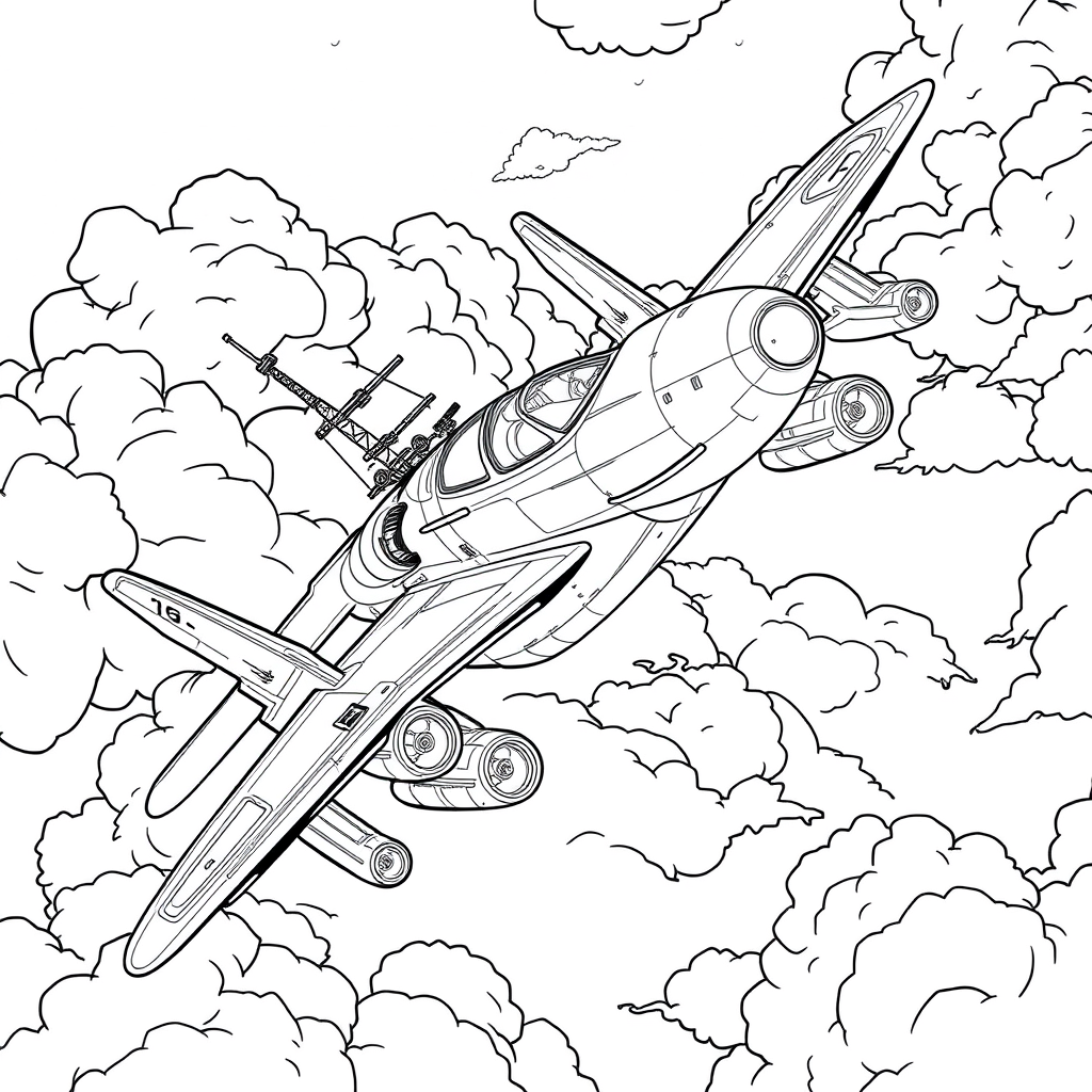 Avião Militar entre Grandes Nuvens