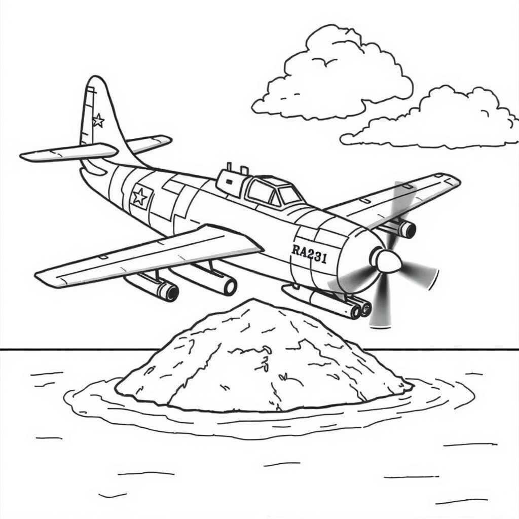 Avião Militar Sobrevoando uma Ilha