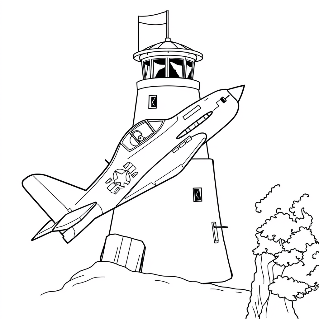 Caça a Jato ao Lado da Torre de Controle