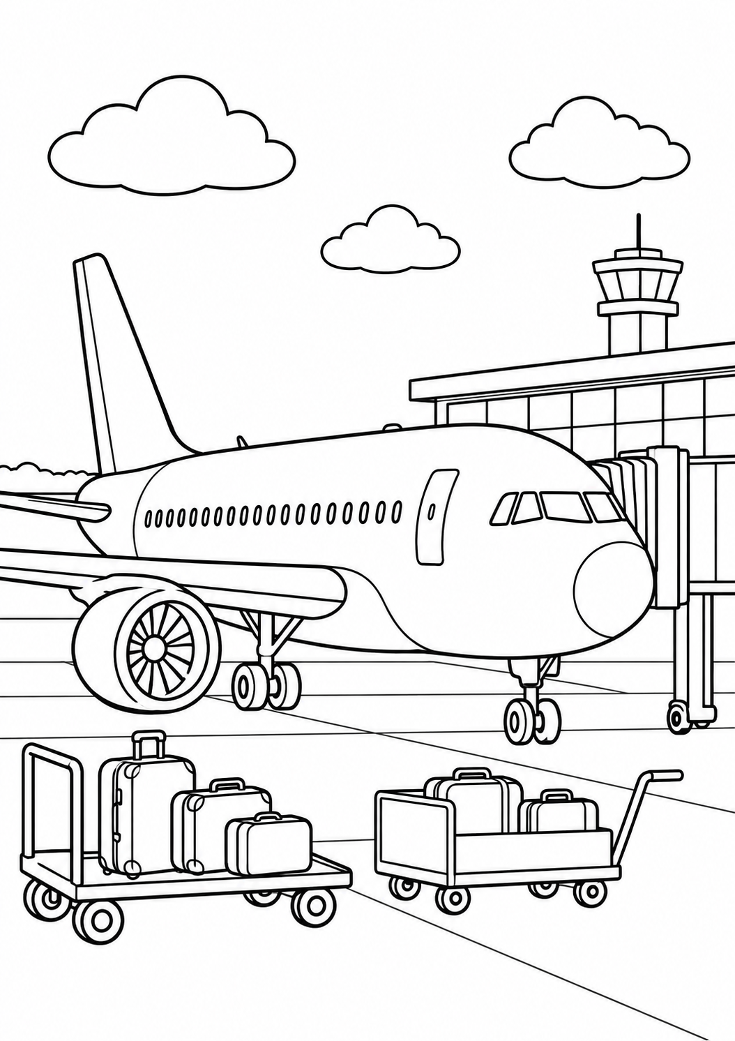 Avião de Passageiros com Malas no Aeroporto