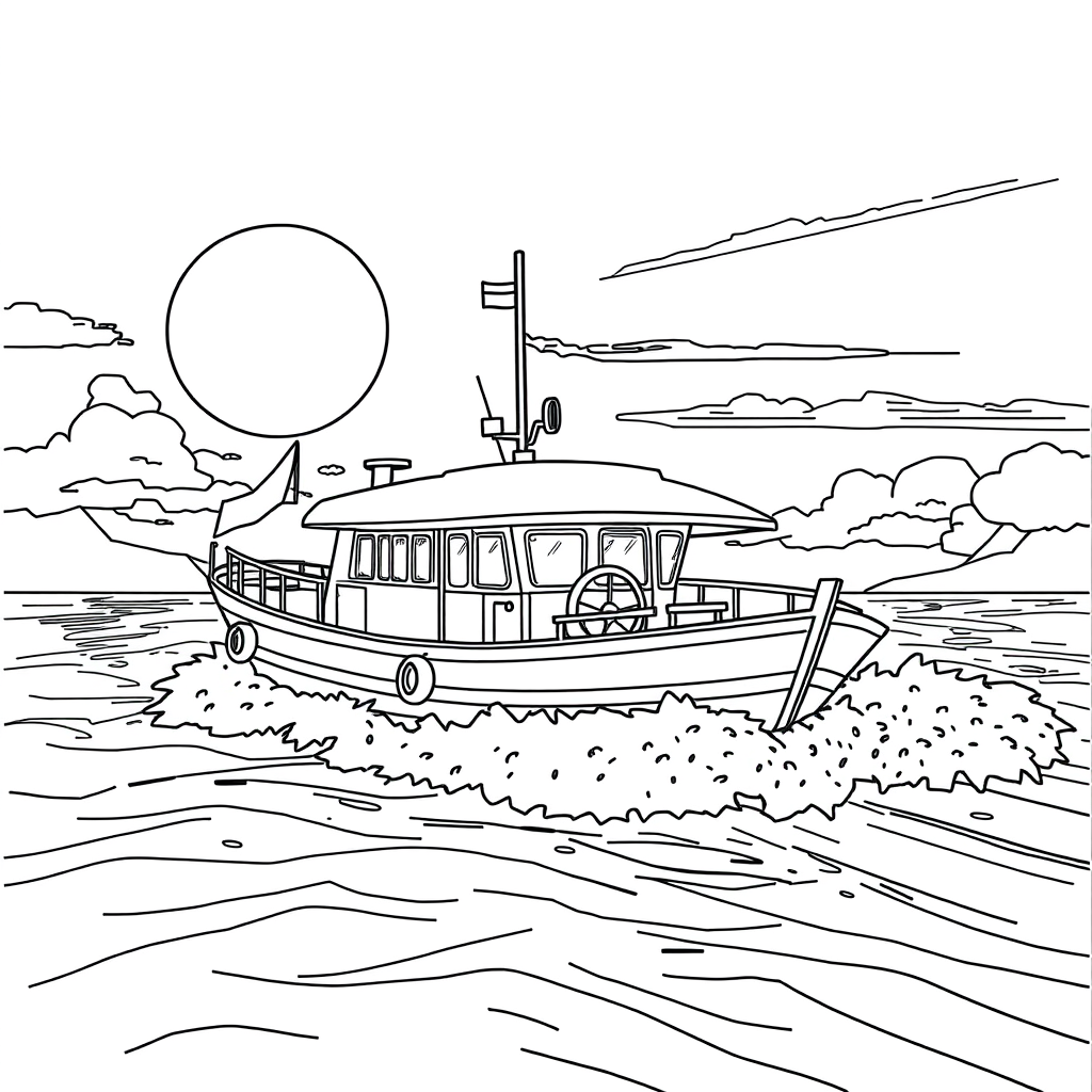 Barco Navegando ao Pôr do Sol