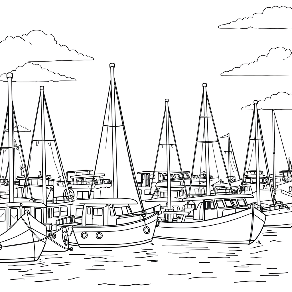 Barcos Reunidos em uma Marina