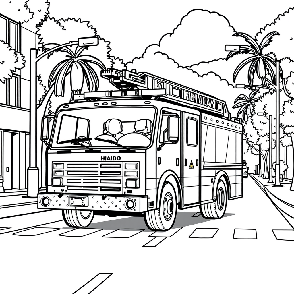 Caminhão de Bombeiros em uma Avenida