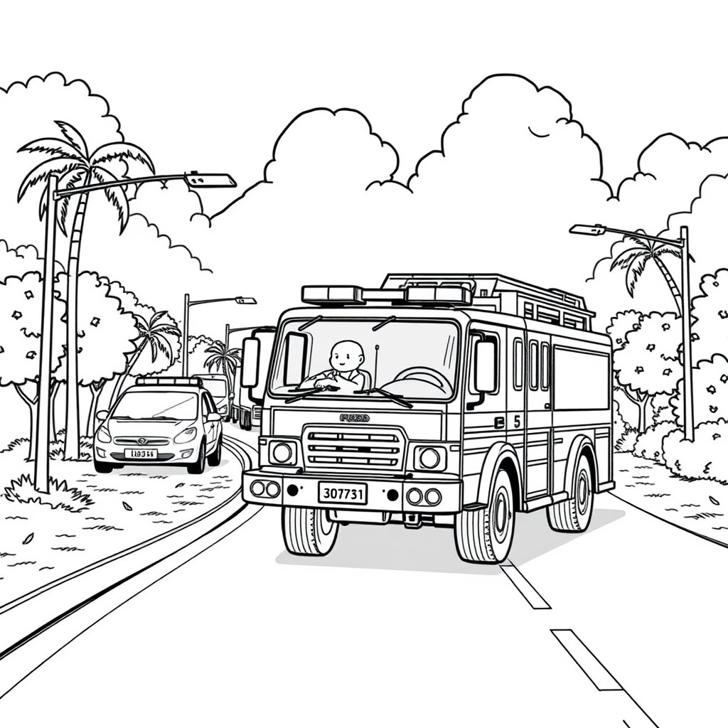 Caminhão de Bombeiros em uma Estrada