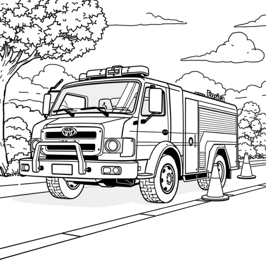 Caminhão de Bombeiros Perto de Cones