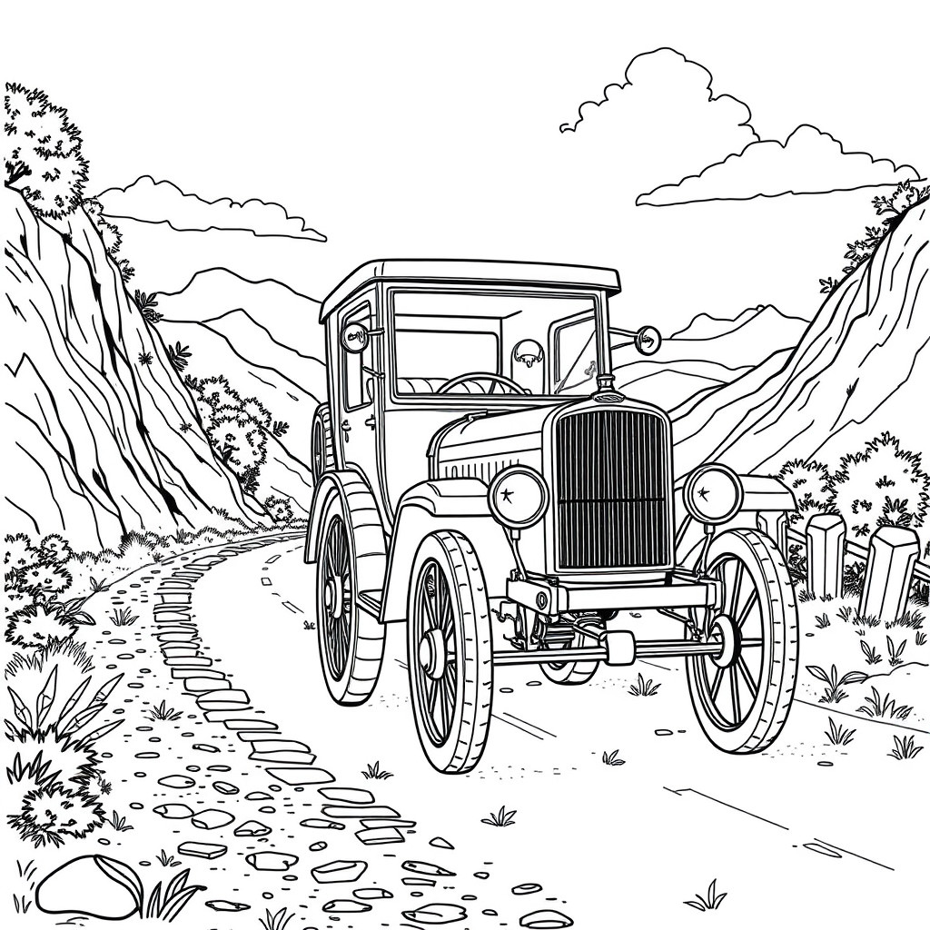 Carro Antigo em uma Estrada de Montanha