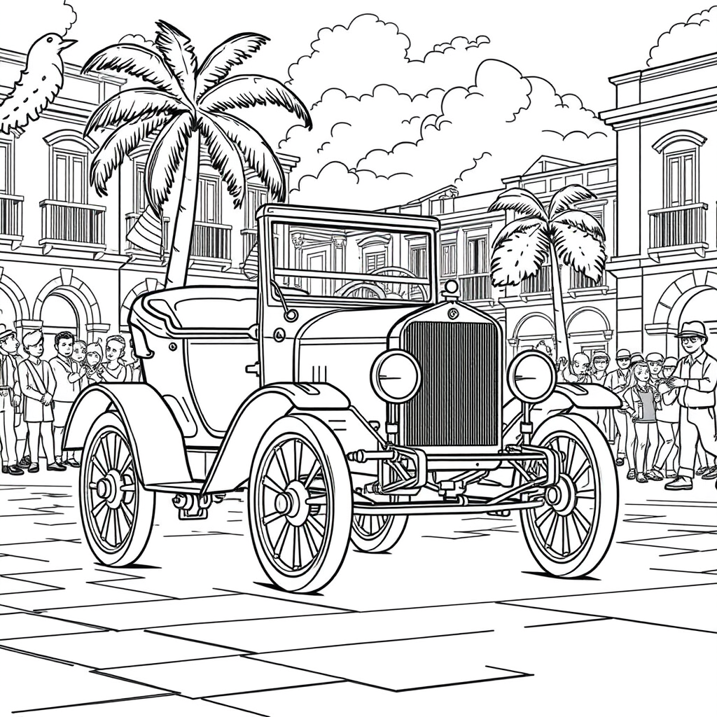 Carro Antigo em uma Praça