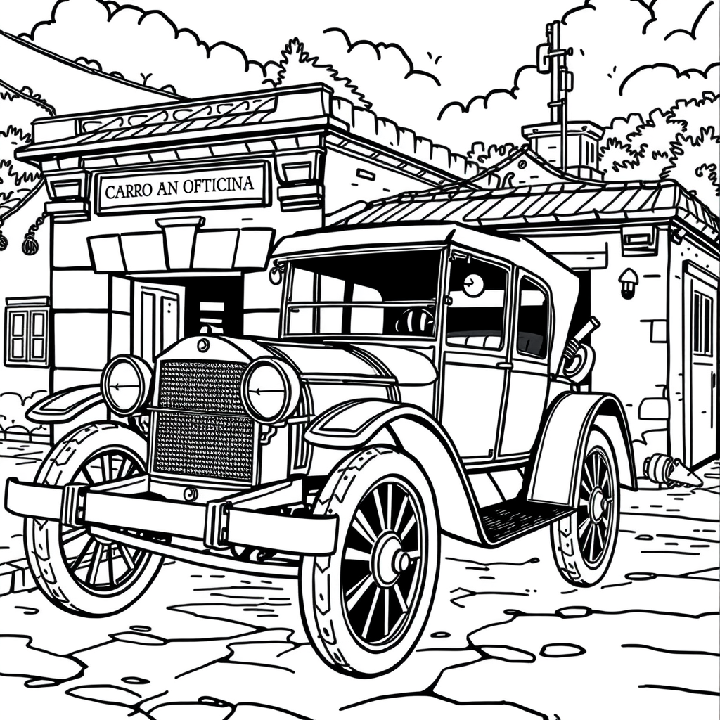 Carro Antigo Perto de uma Oficina