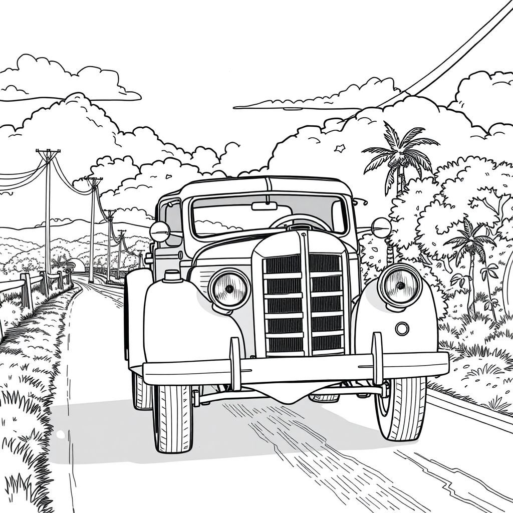 Carro Clássico em uma Estrada Rural