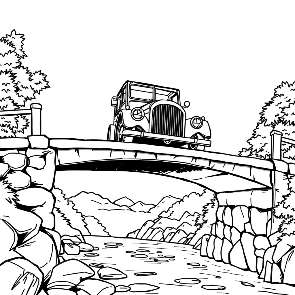 Carro Clássico Passando por uma Ponte