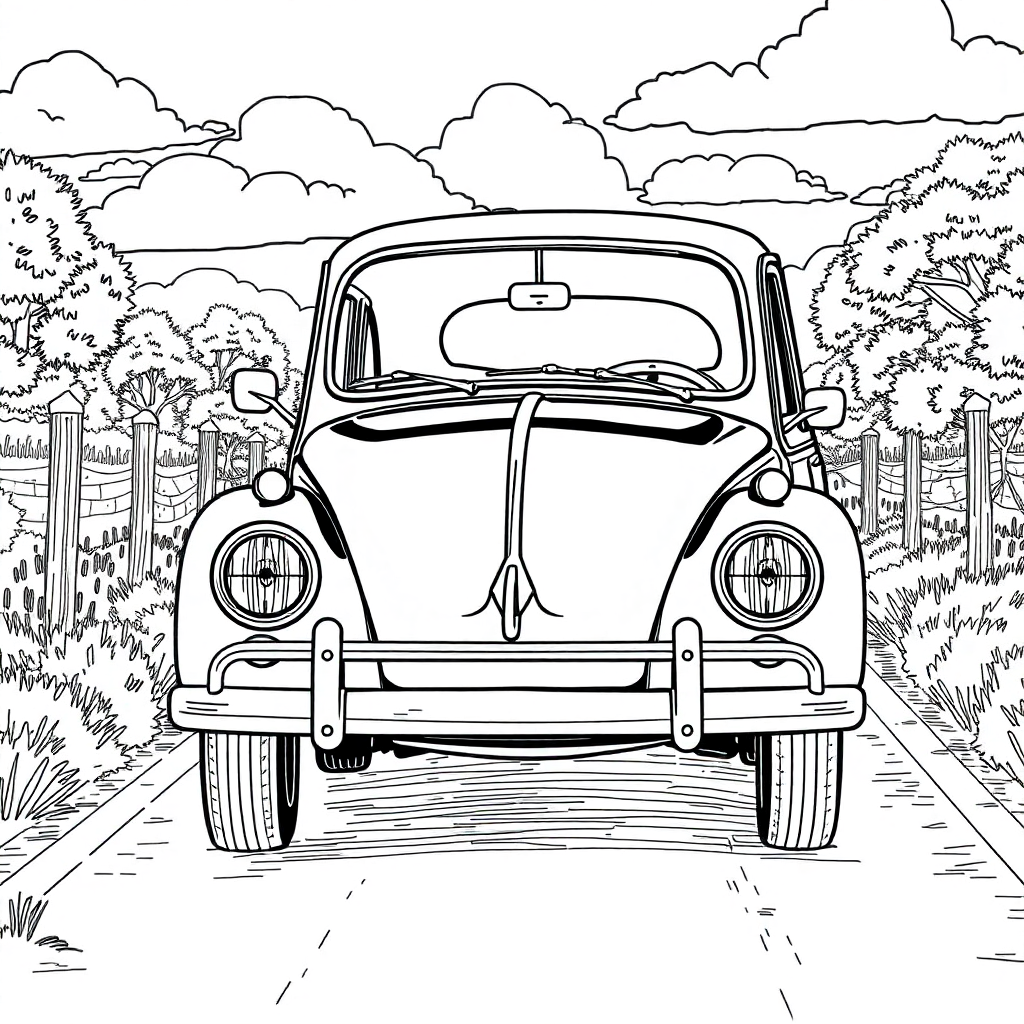 Fusca Clássico em uma Estrada de Campo