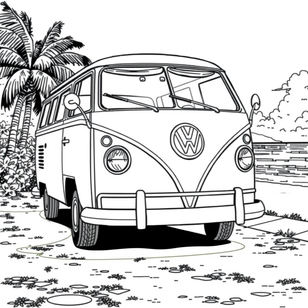 Kombi Antiga Estacionada Perto de uma Praia