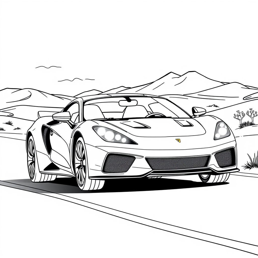 Carro Esportivo em uma Estrada no Deserto